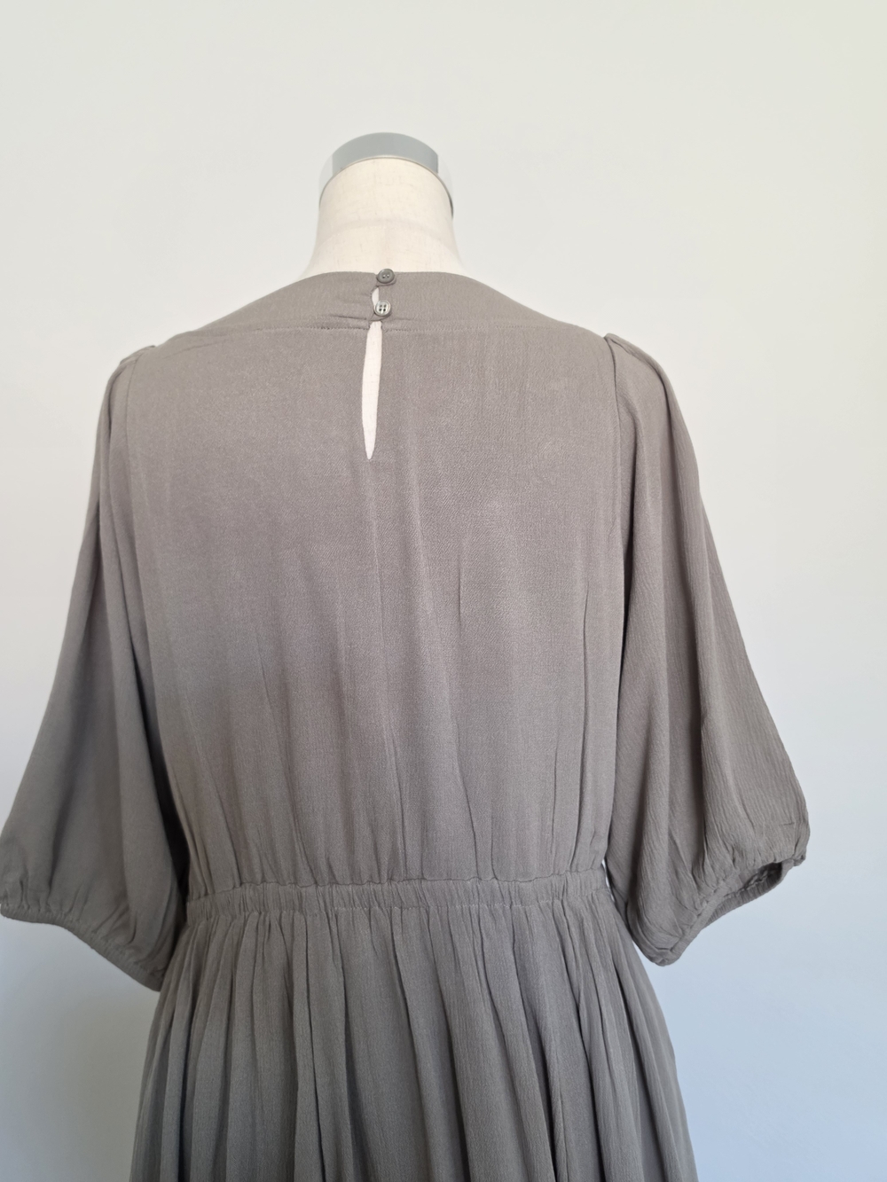 Crochet Bodice Maxi Dress in Olive with Puff Sleeves - Picture 12 of 13